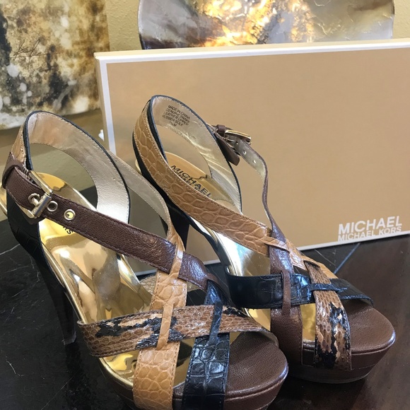 Michael Kors Niki Cross Strap Genuine Snake Sz 7.5 - Picture 1 of 7